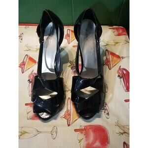 Fioni Women’s Black Open Toe Ultra High Heel Shoes Sz 11 Crisscross